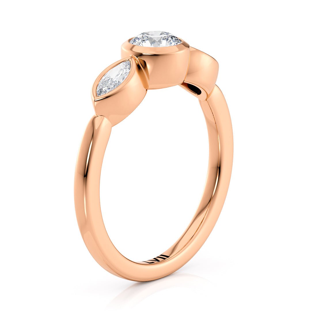 Bezel Set Mixed Cut Three Stone Engagement Ring - The Isadora RingLVII Fine Jewelry