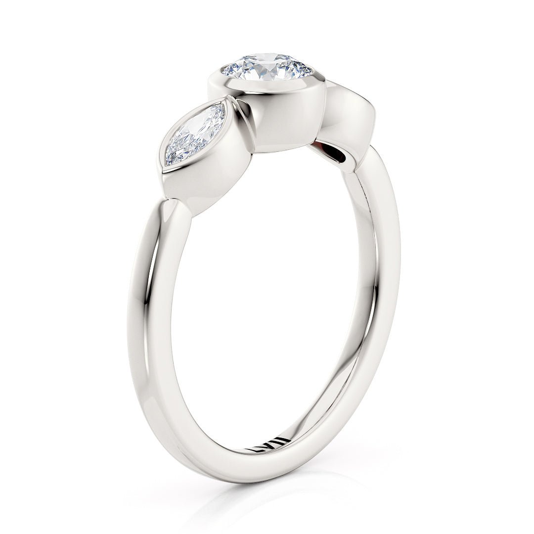 Bezel Set Mixed Cut Three Stone Engagement Ring - The Isadora RingLVII Fine Jewelry