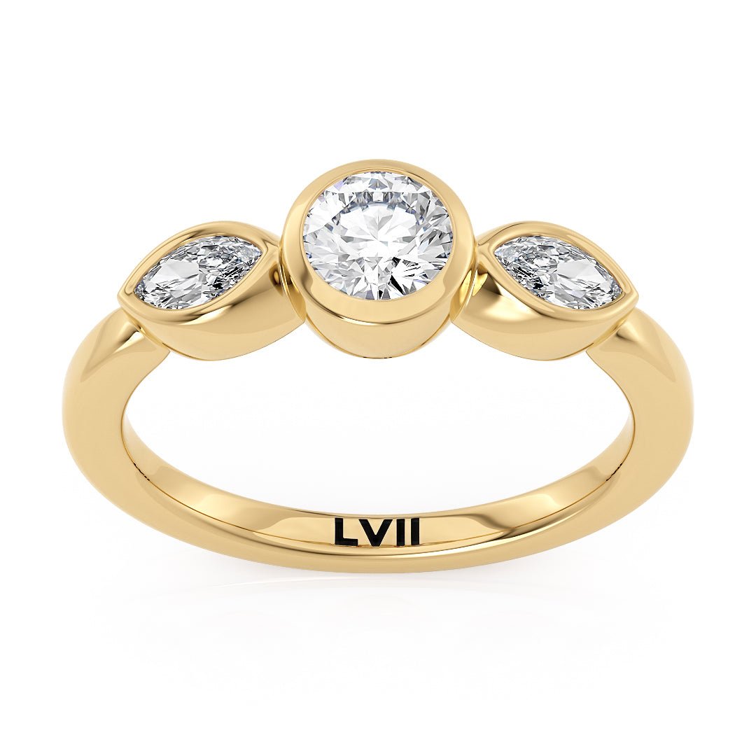 Bezel Set Mixed Cut Three Stone Engagement Ring - The Isadora RingLVII Fine Jewelry