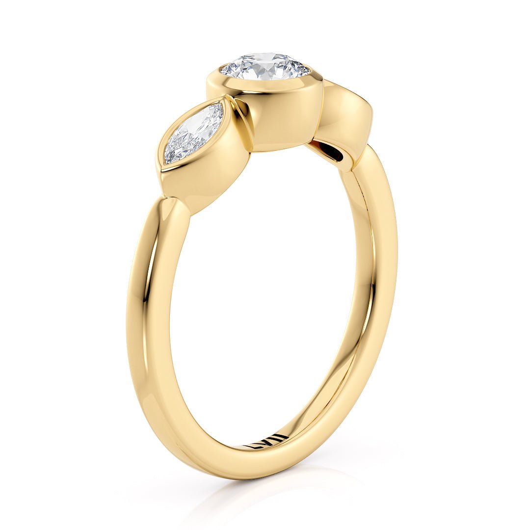 Bezel Set Mixed Cut Three Stone Engagement Ring - The Isadora RingLVII Fine Jewelry