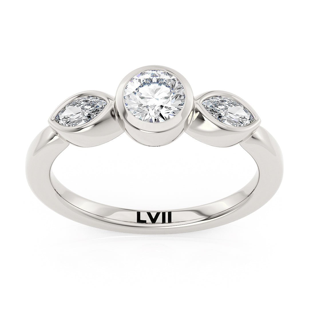 Bezel Set Mixed Cut Three Stone Engagement Ring - The Isadora RingLVII Fine Jewelry