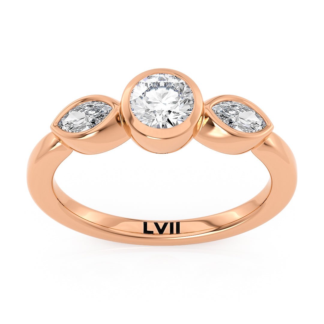 Bezel Set Mixed Cut Three Stone Engagement Ring - The Isadora RingLVII Fine Jewelry