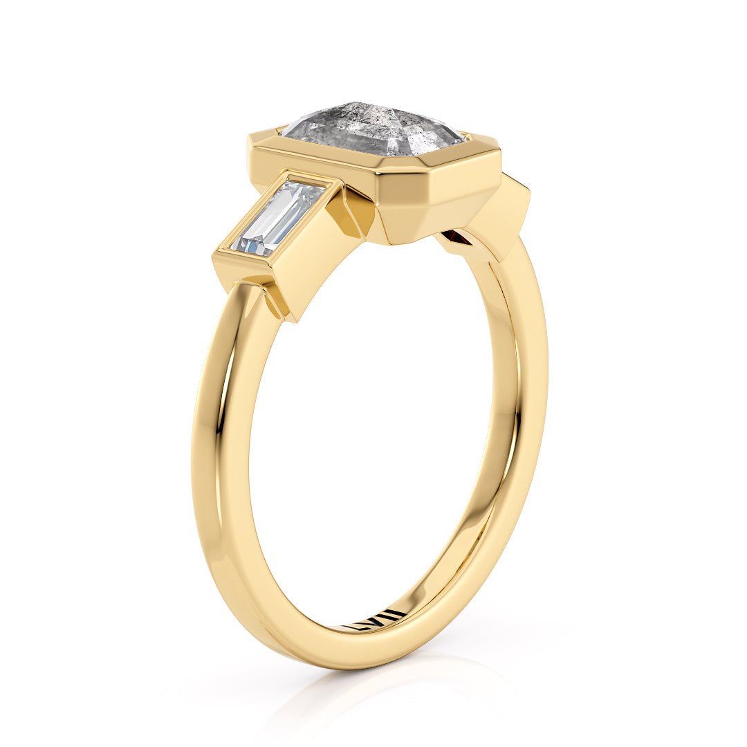 Emerald Cut Engagement Rings Salt and Pepper Diamond Engagement Ring - The Viola RingEngagement RingLVII Fine Jewelry