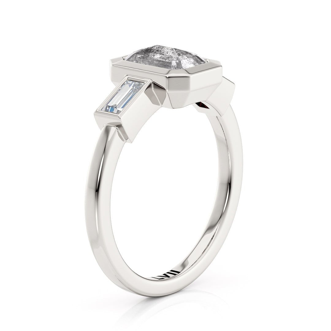 Emerald Cut Engagement Rings Salt and Pepper Diamond Engagement Ring - The Viola RingEngagement RingLVII Fine Jewelry