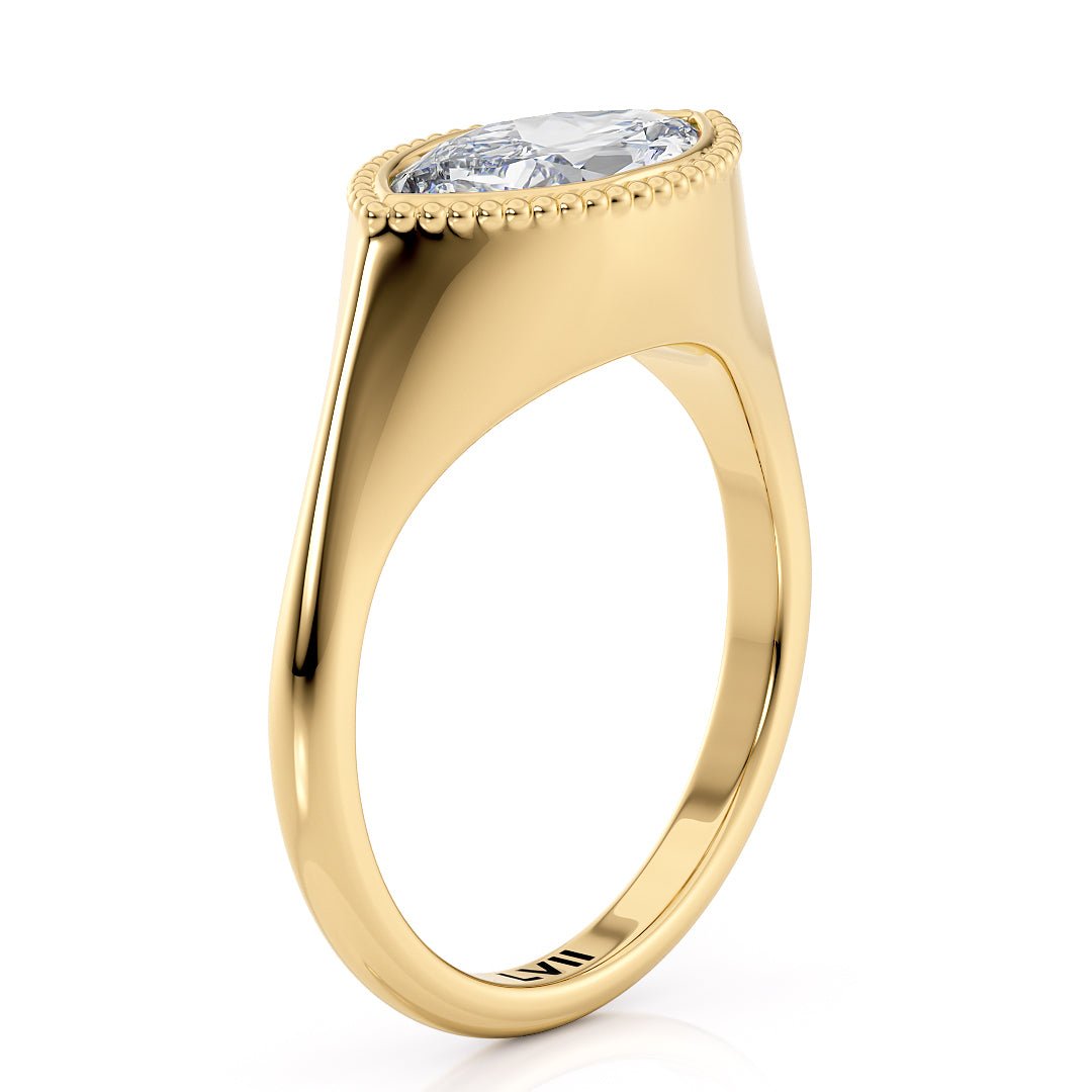 Lab Grown Diamond Rings | Vintage Style Engagement Rings Marquise Diamond Ring Bezel Set - The Celeste RingEngagement RingLVII Fine Jewelry