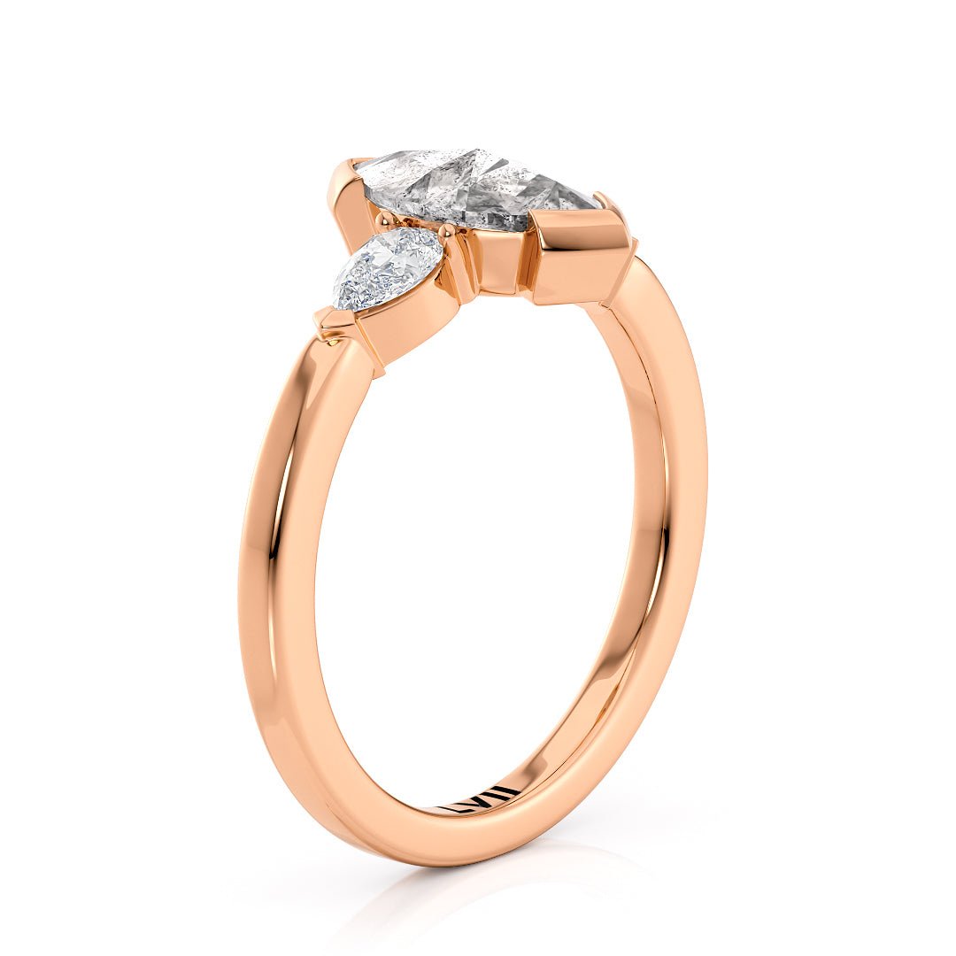 Marquise Shape Salt and Pepper Diamond 3 Stone Ring Engagement Ring - The Olive RingEngagement RingLVII Fine Jewelry