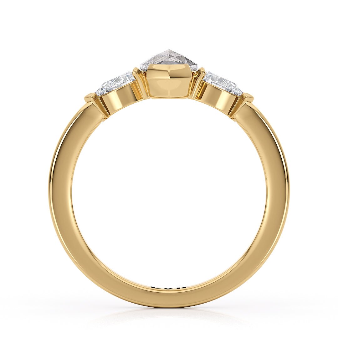 Marquise Shape Salt and Pepper Diamond 3 Stone Ring Engagement Ring - The Olive RingEngagement RingLVII Fine Jewelry
