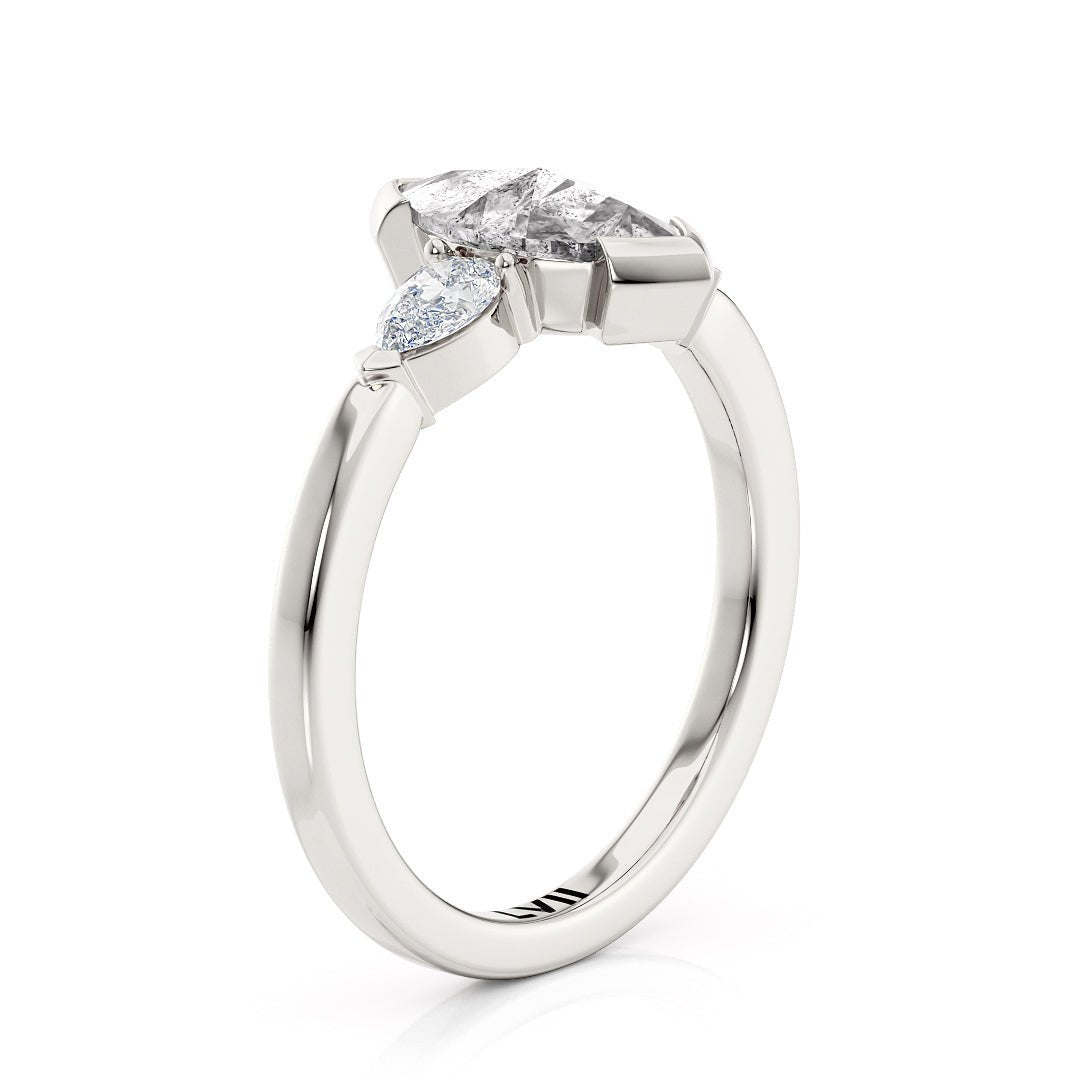 Marquise Shape Salt and Pepper Diamond 3 Stone Ring Engagement Ring - The Olive RingEngagement RingLVII Fine Jewelry
