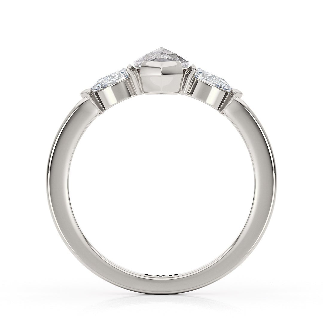 Marquise Shape Salt and Pepper Diamond 3 Stone Ring Engagement Ring - The Olive RingEngagement RingLVII Fine Jewelry
