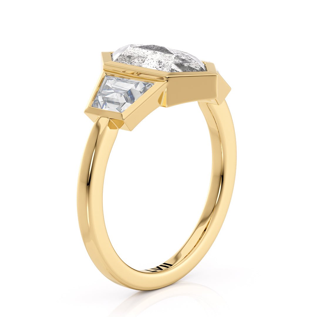 Unique Engagement Rings Hexagon Shape Salt and Pepper Diamond Ring Engagement Ring - The Sylvia RingEngagement RingLVII Fine Jewelry