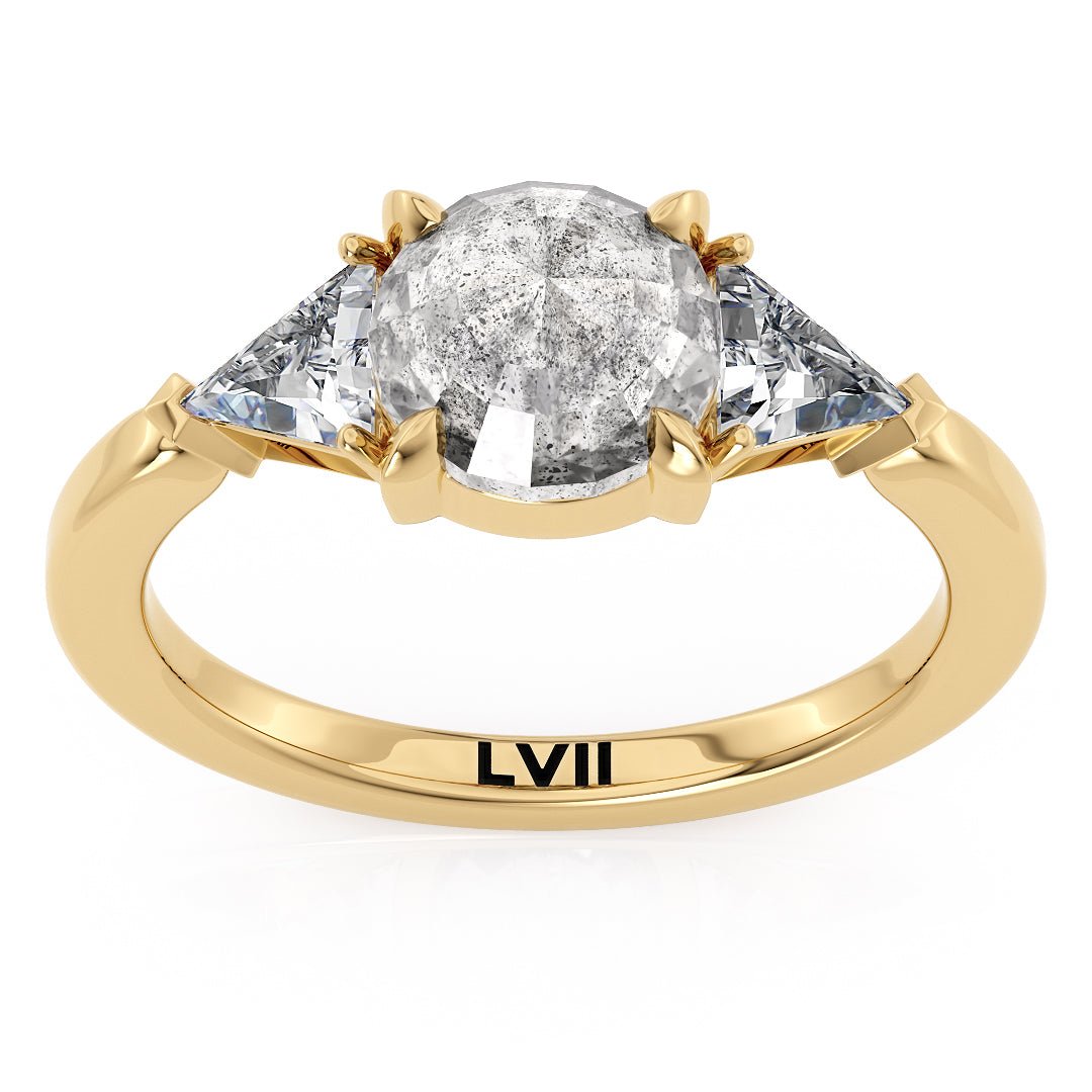 Unique Rose Cut Salt and Pepper Diamond Vintage Engagement Ring - The Winifred RingEngagement RingLVII Fine Jewelry