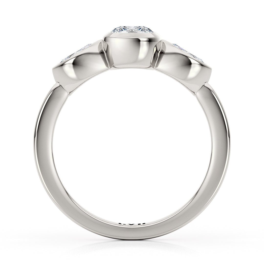 Bezel Set Mixed Cut Three Stone Engagement Ring - The Isadora RingLVII Fine Jewelry