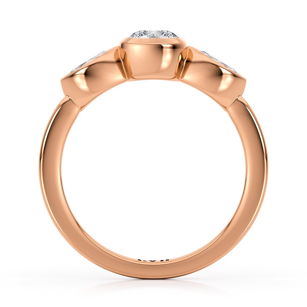 Bezel Set Mixed Cut Three Stone Engagement Ring - The Isadora RingLVII Fine Jewelry