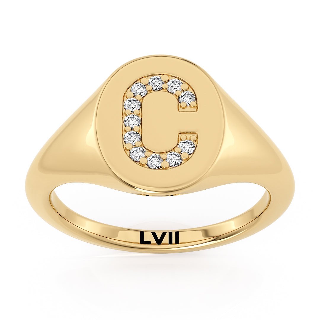 Diamond Initial Signet Ring Personalized JewelryLVII Fine Jewelry