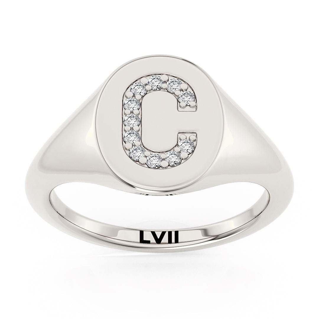 Diamond Initial Signet Ring Personalized JewelryLVII Fine Jewelry