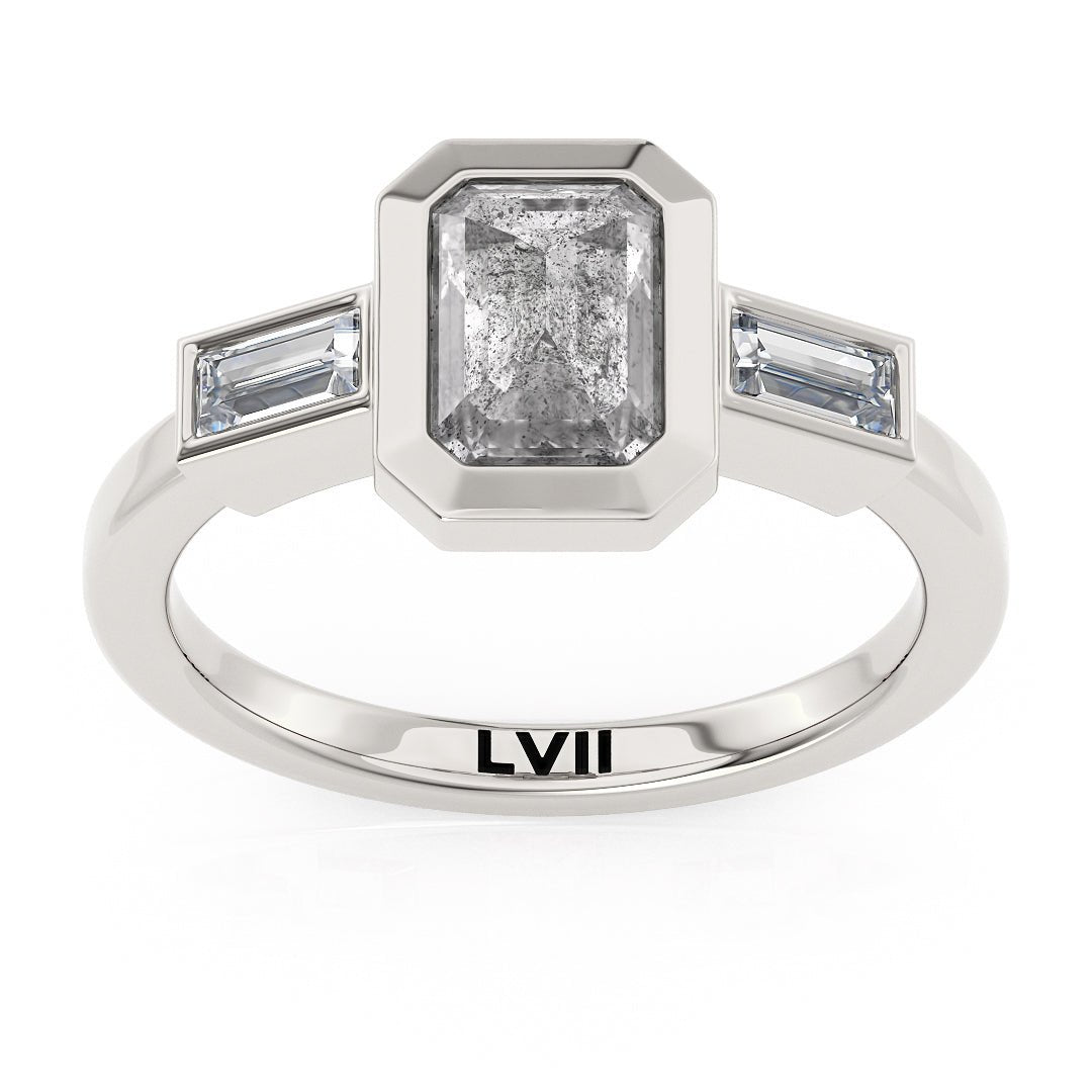 Emerald Cut Engagement Rings Salt and Pepper Diamond Engagement Ring - The Viola RingEngagement RingLVII Fine Jewelry