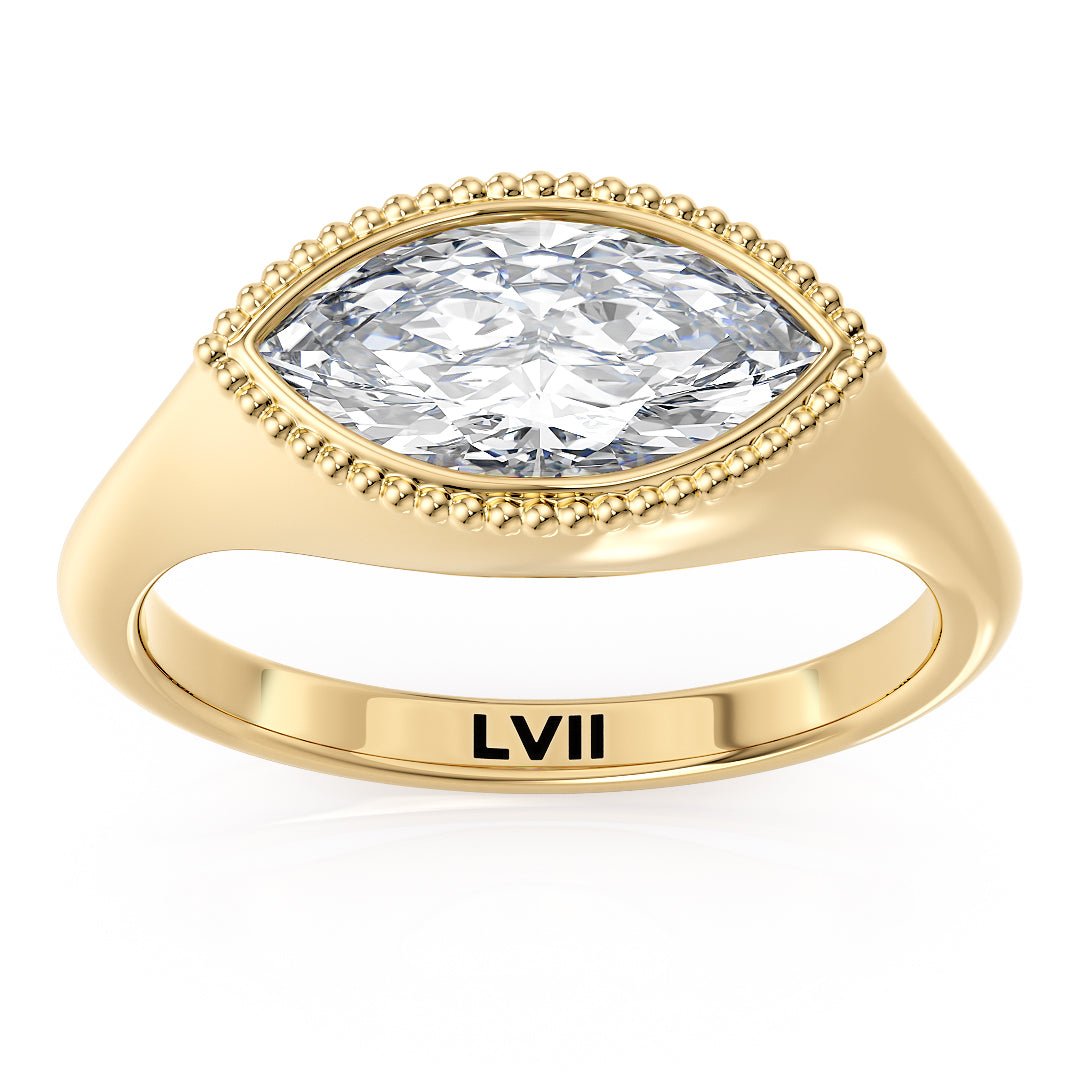 Lab Grown Diamond Rings | Vintage Style Engagement Rings Marquise Diamond Ring Bezel Set - The Celeste RingEngagement RingLVII Fine Jewelry