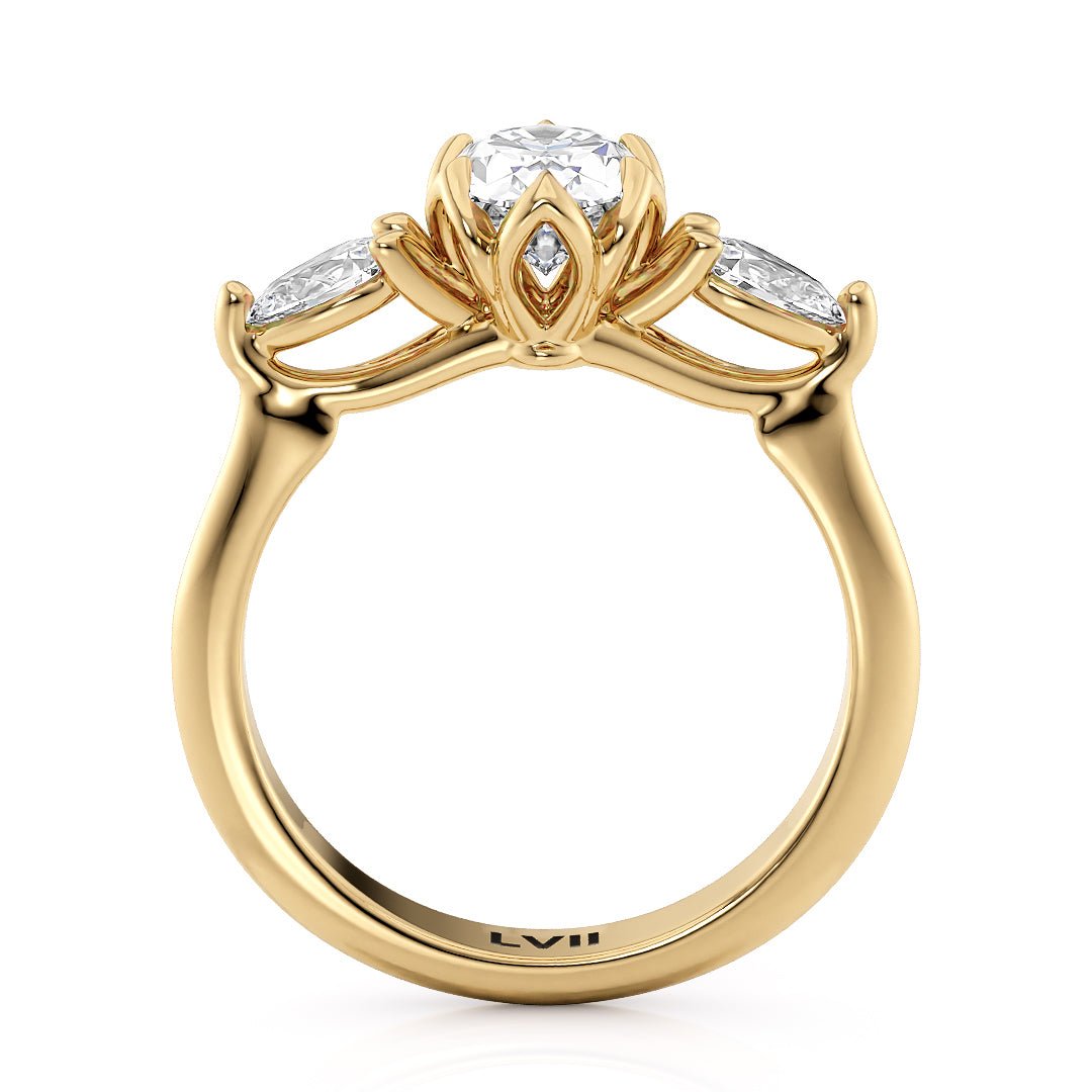 Lotus Blossom 3 Stone Diamond Engagement Ring - The Lotus RingEngagement RingLVII Fine Jewelry